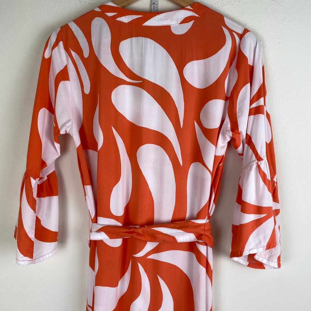 Escapada Coral Floral Belted Maxi Dress M Flutter Sleeve Rayon - Picture 7 of 11
